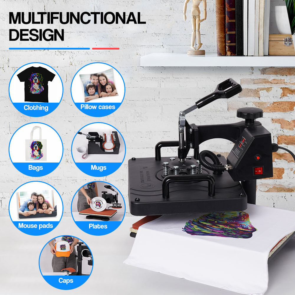 THERMOMATE 38x29cm 5-in-1 Heat Press Machine T-Shirt Mug Cap Plate