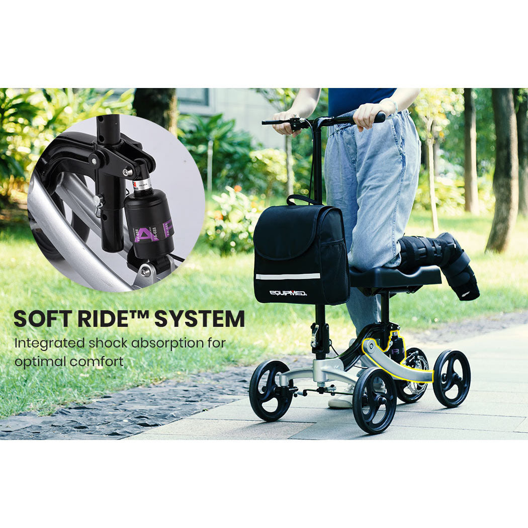 EQUIPMED Knee Scooter Walker, Disc Brake - Suspension Bag - Broken Leg Ankle Foot Mobility - Crutches Alternative -