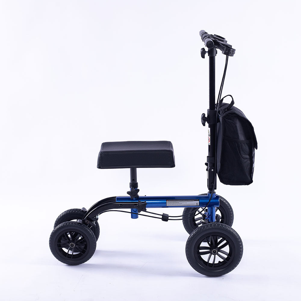 EQUIPMED Knee Scooter Walker, 10 inch Tyres Dual Brakes Bag - Broken Leg Ankle Foot Mobility - Crutches Alternative - Blue