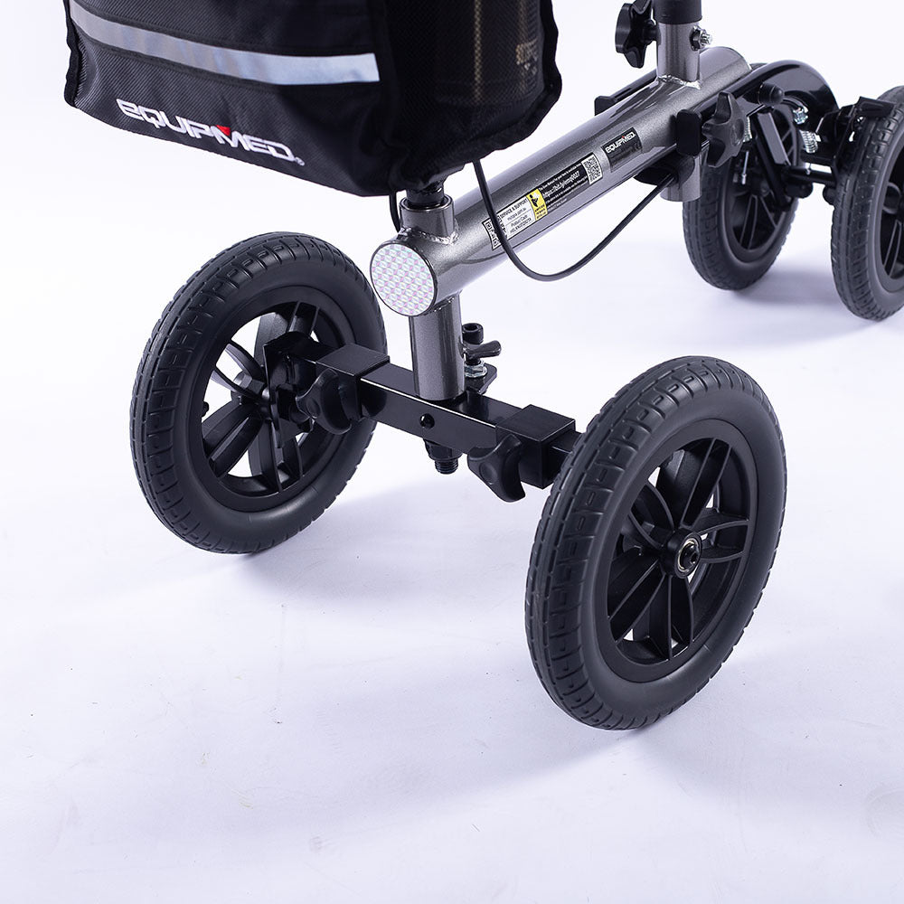 EQUIPMED Knee Scooter Walker, 10 inch Tyres Dual Brakes Bag - Broken Leg Ankle Foot Mobility - Crutches Alternative - Titanium colour