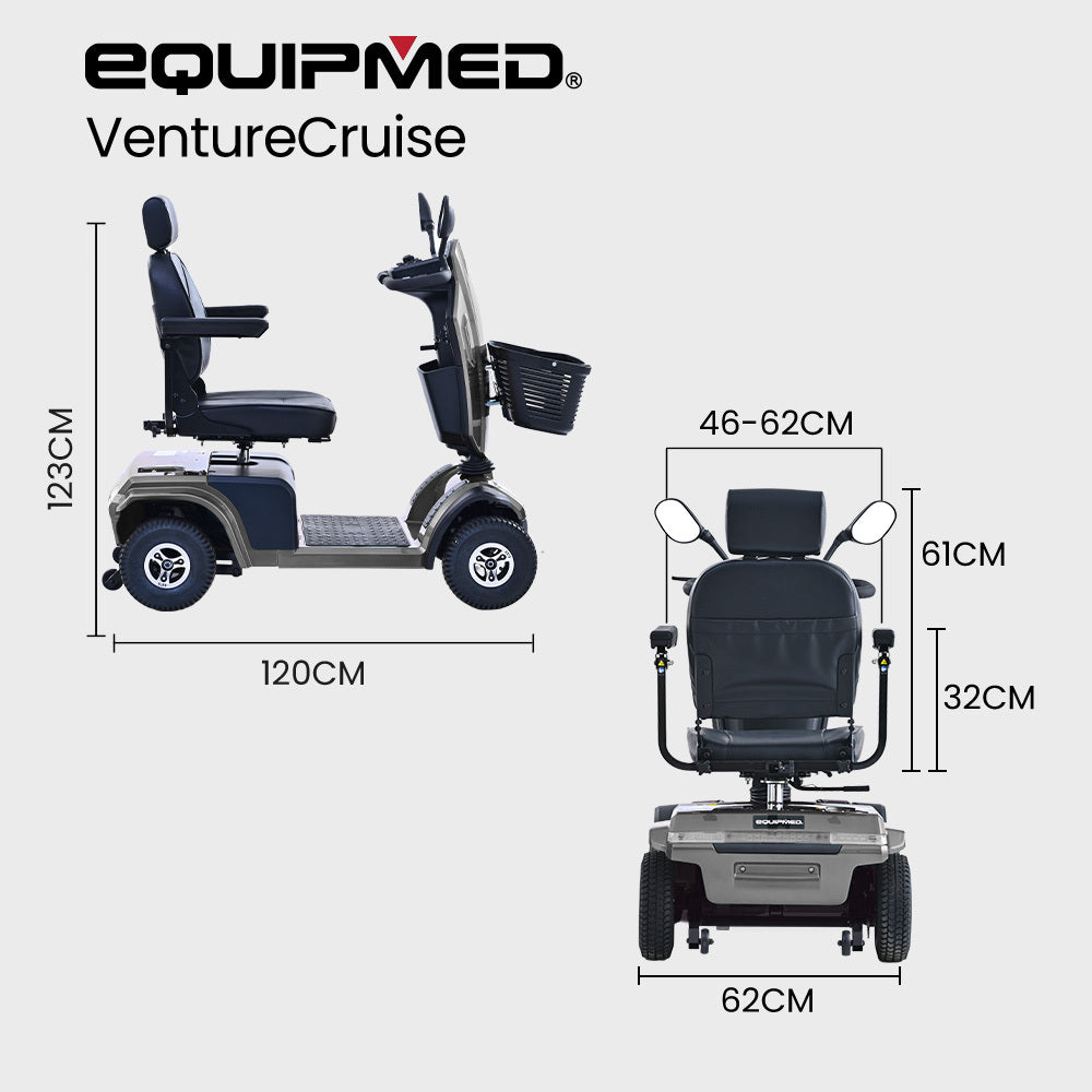 VentureCruise XXL Mobility Scooter 30km Range 180kg Capacity Grey
