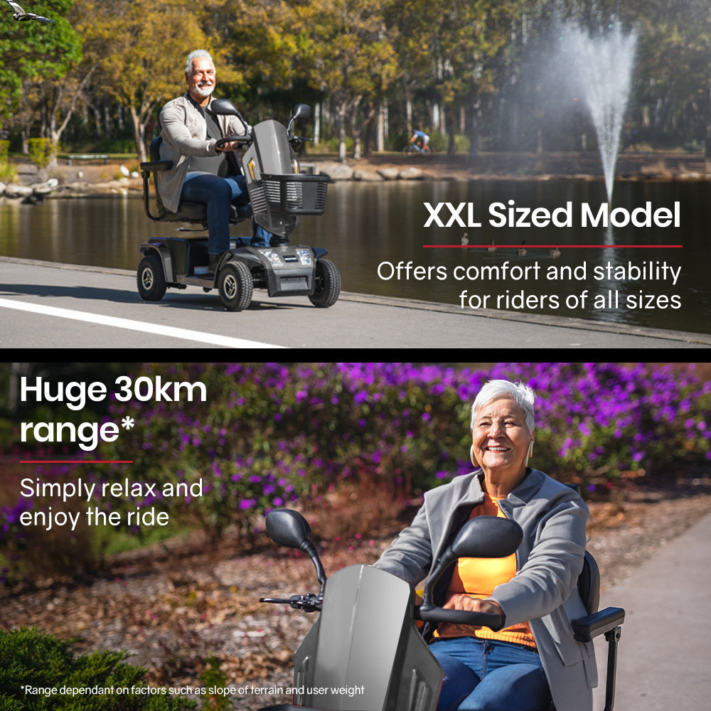 VentureCruise XXL Mobility Scooter 30km Range 180kg Capacity Grey