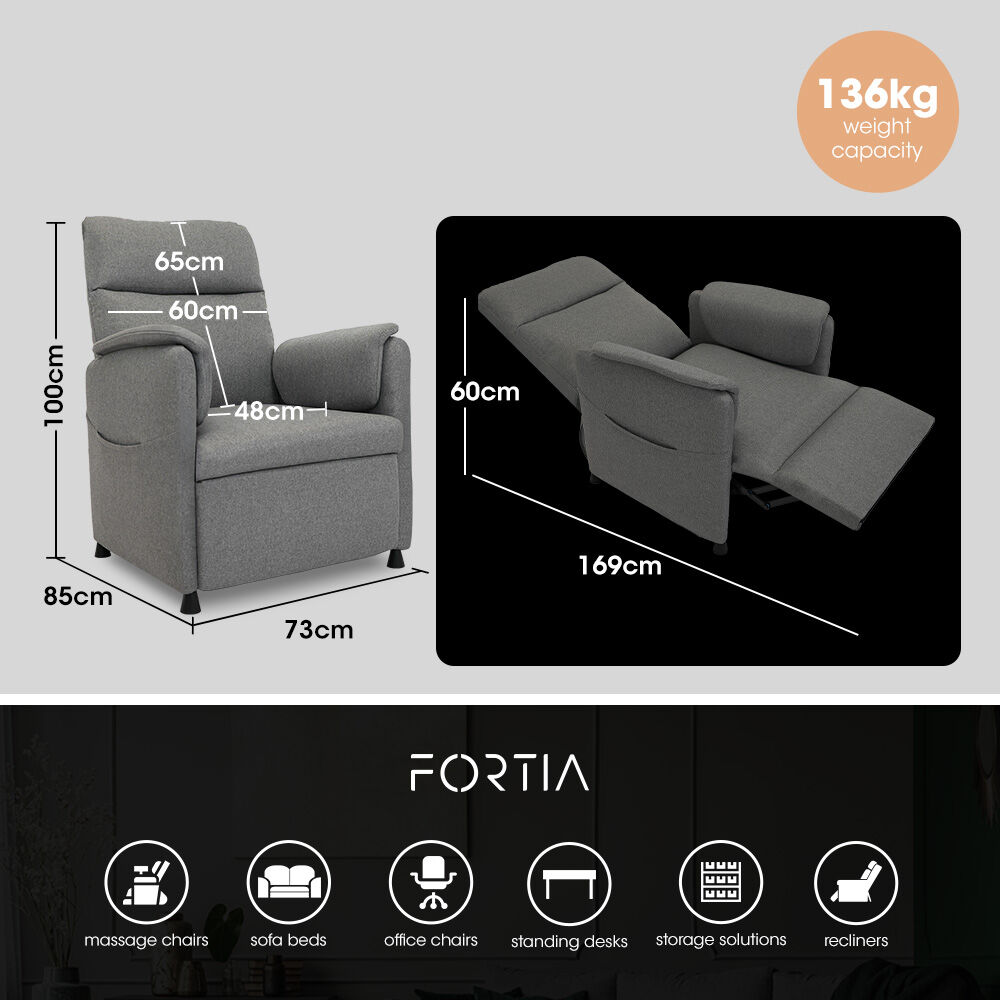 FORTIA Single Electric Recliner Armchair Grey