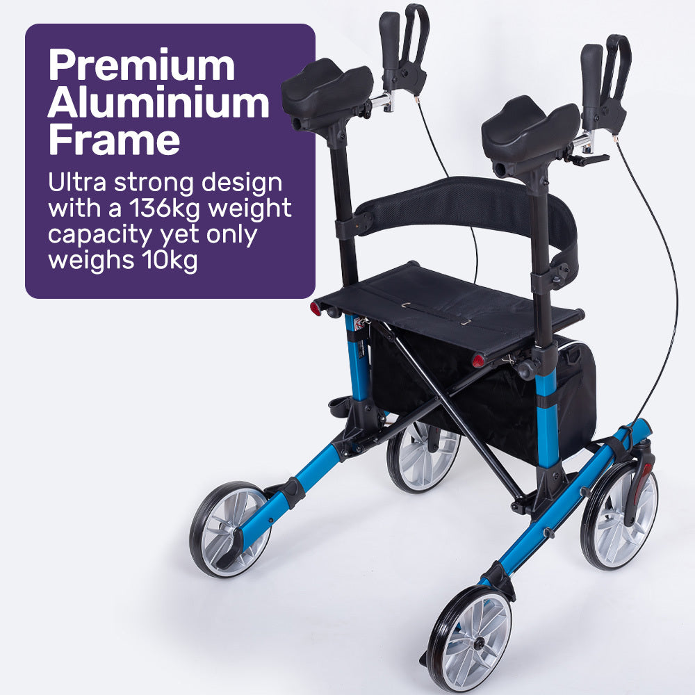 ErgoStride 69cm Upright Rollator Walker with Forearm Support Blue