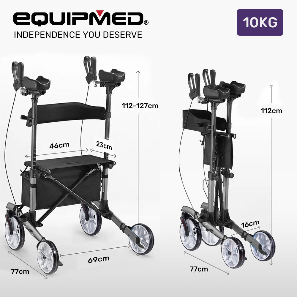 ErgoStride Upright Rollator Walker with Forearm Supports Grey
