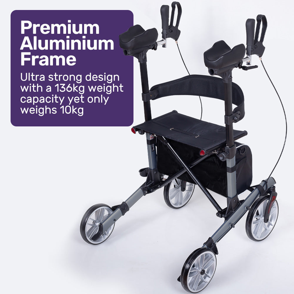 ErgoStride Upright Rollator Walker with Forearm Supports Grey
