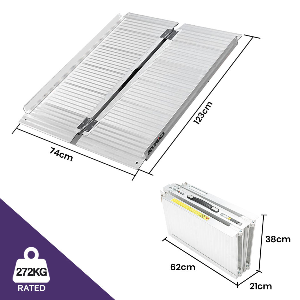 Equipmed 123cm Aluminium Folding Access Ramp 272kg Silver