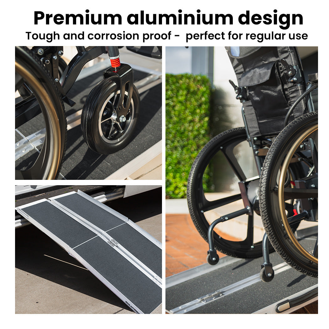 Equipmed 123cm Aluminium Folding Access Ramp Black Ultra-Grip 272kg Capacity
