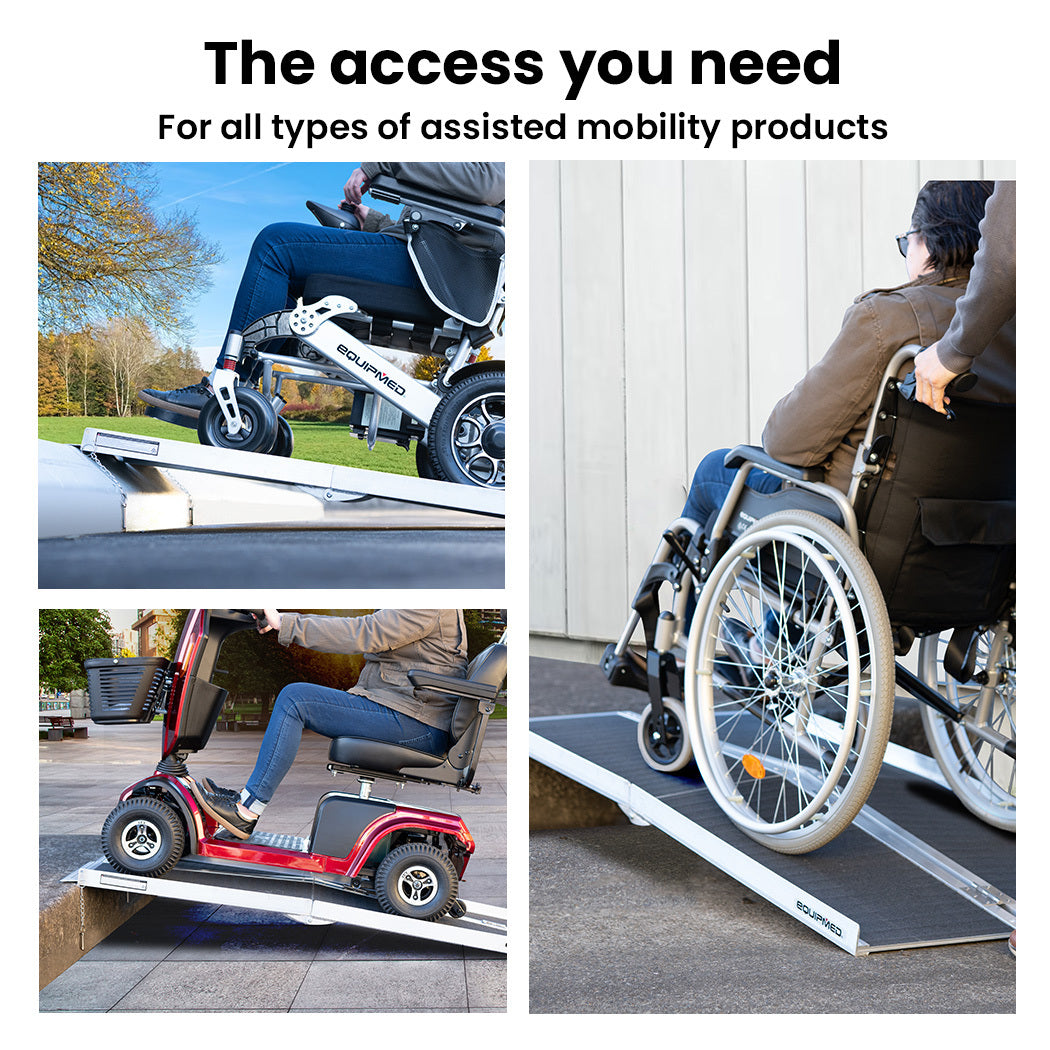 Equipmed 123cm Aluminium Folding Access Ramp Black Ultra-Grip 272kg Capacity