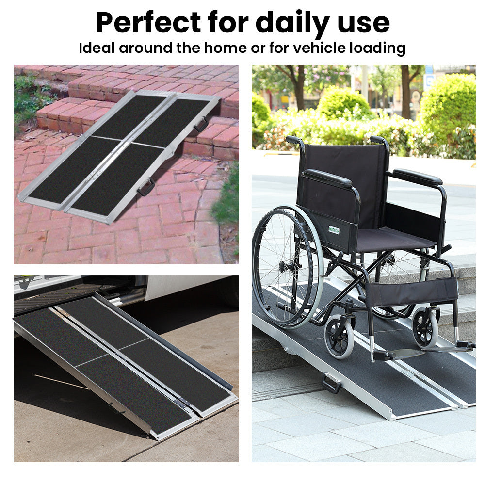 Equipmed 182cm Portable Folding Aluminium Access Ramp Black Ultra-Grip