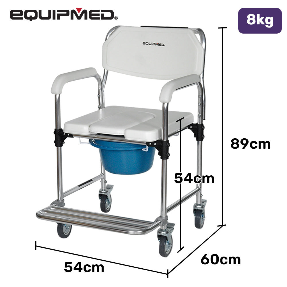 Equipmed Aluminium Commode Shower Chair 136kg Capacity White/Blue