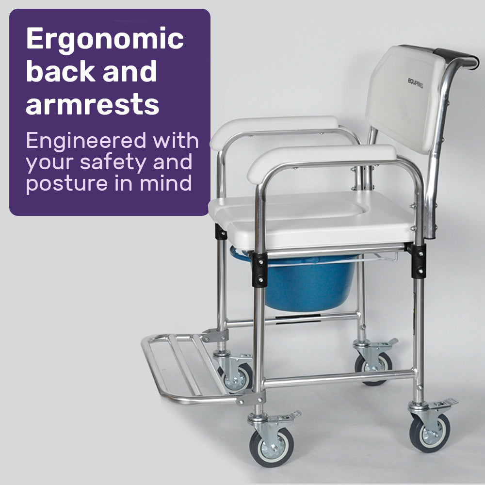 Equipmed Aluminium Commode Shower Chair 136kg Capacity White/Blue