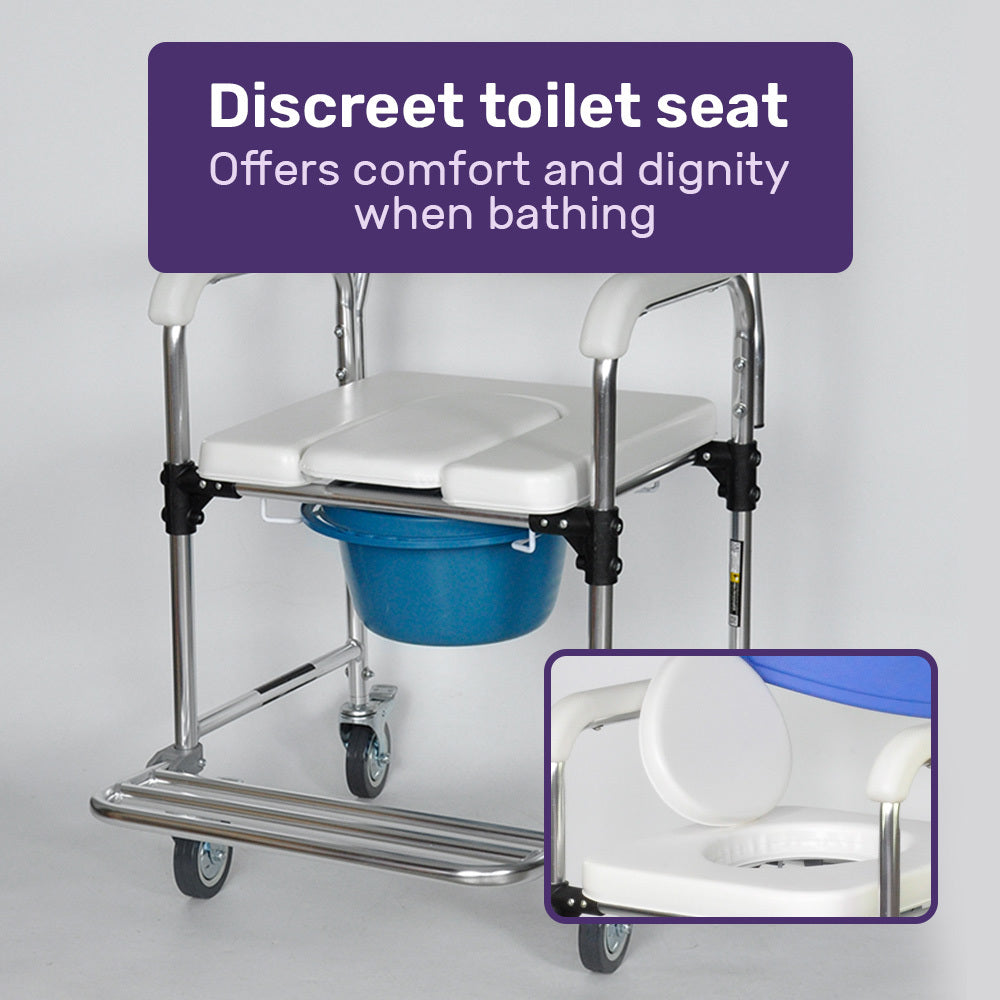 Equipmed Aluminium Commode Shower Chair 136kg Capacity White/Blue