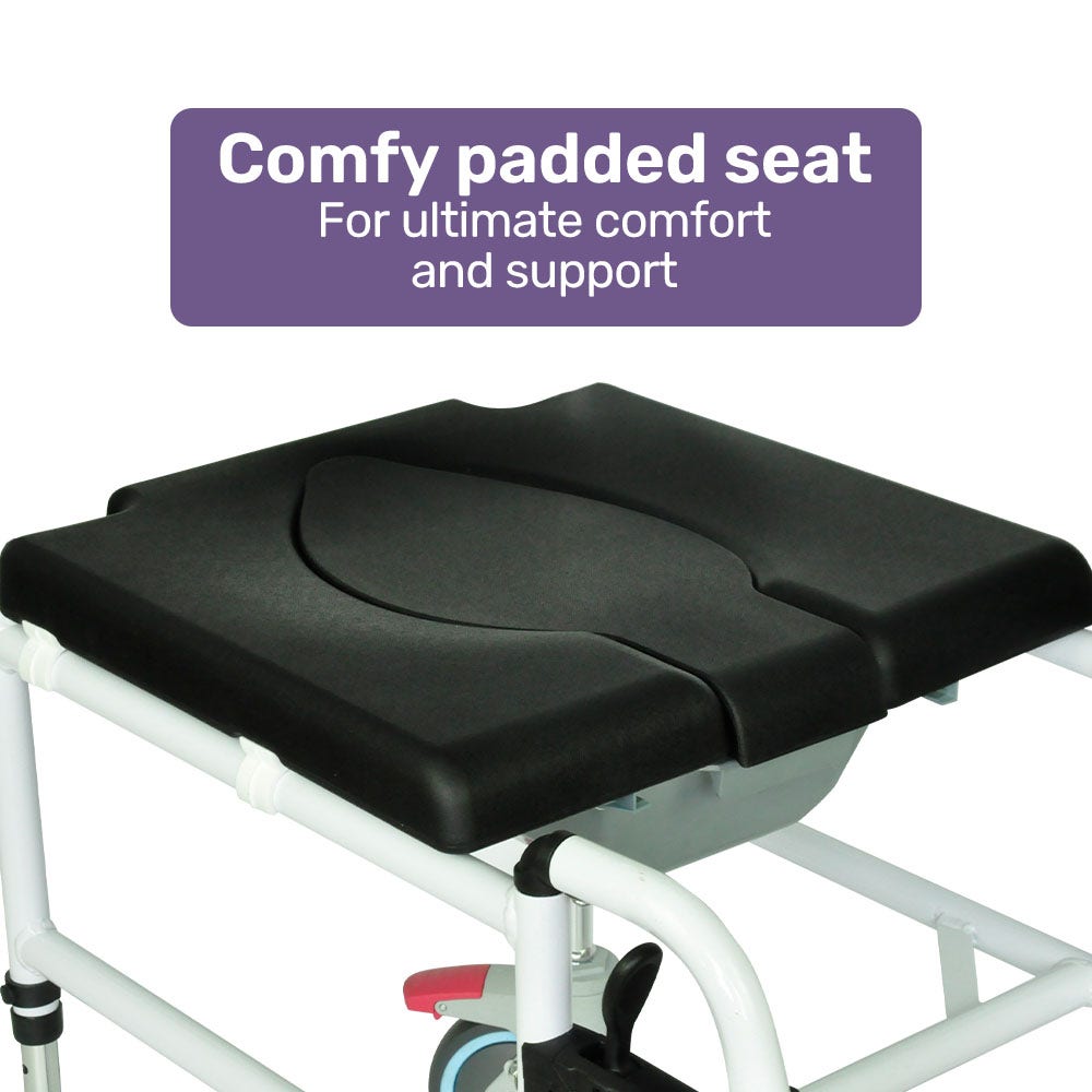 Equipmed Aluminium Commode Shower Chair with Wheels Black 136kg Capacity