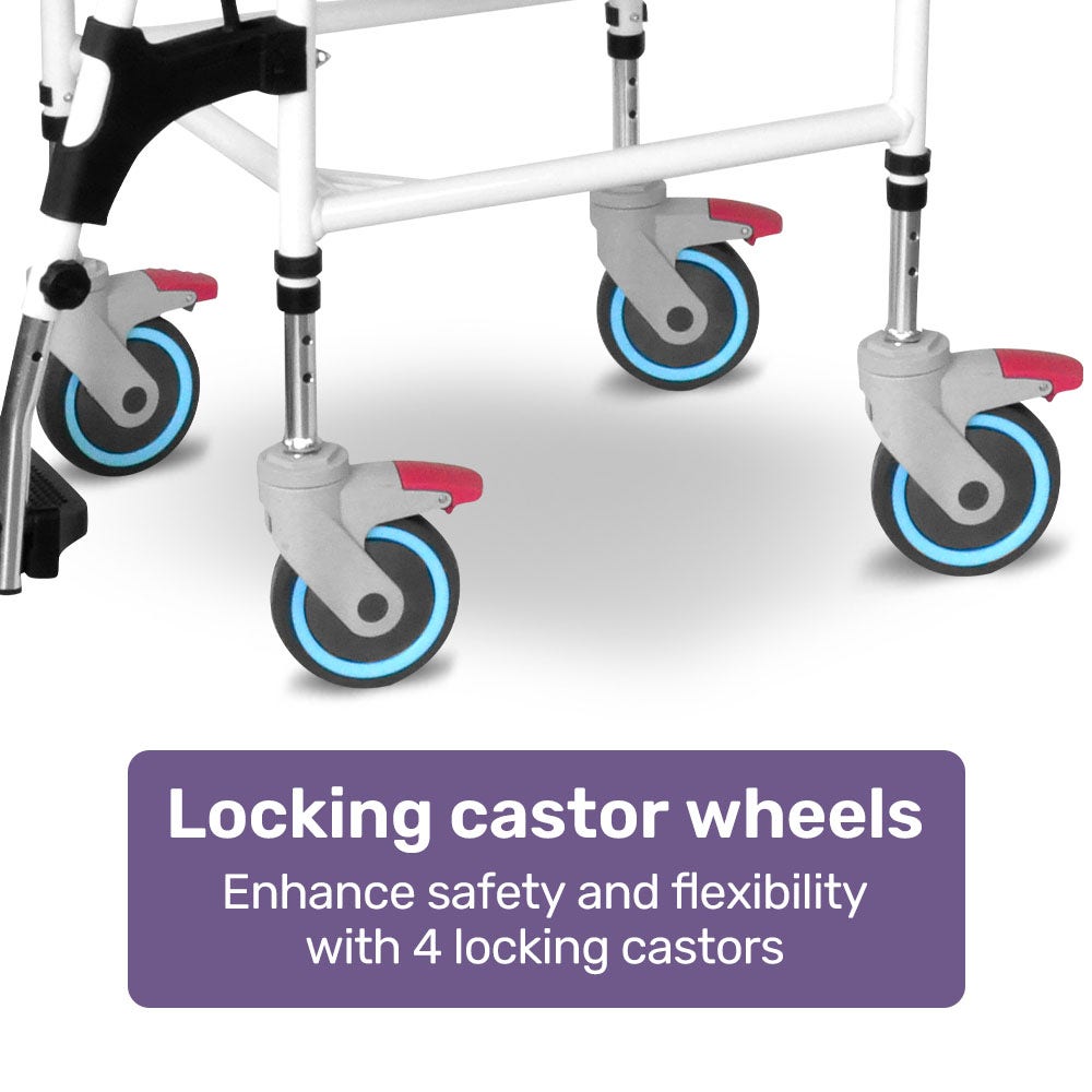 Equipmed Aluminium Commode Shower Chair with Wheels Black 136kg Capacity