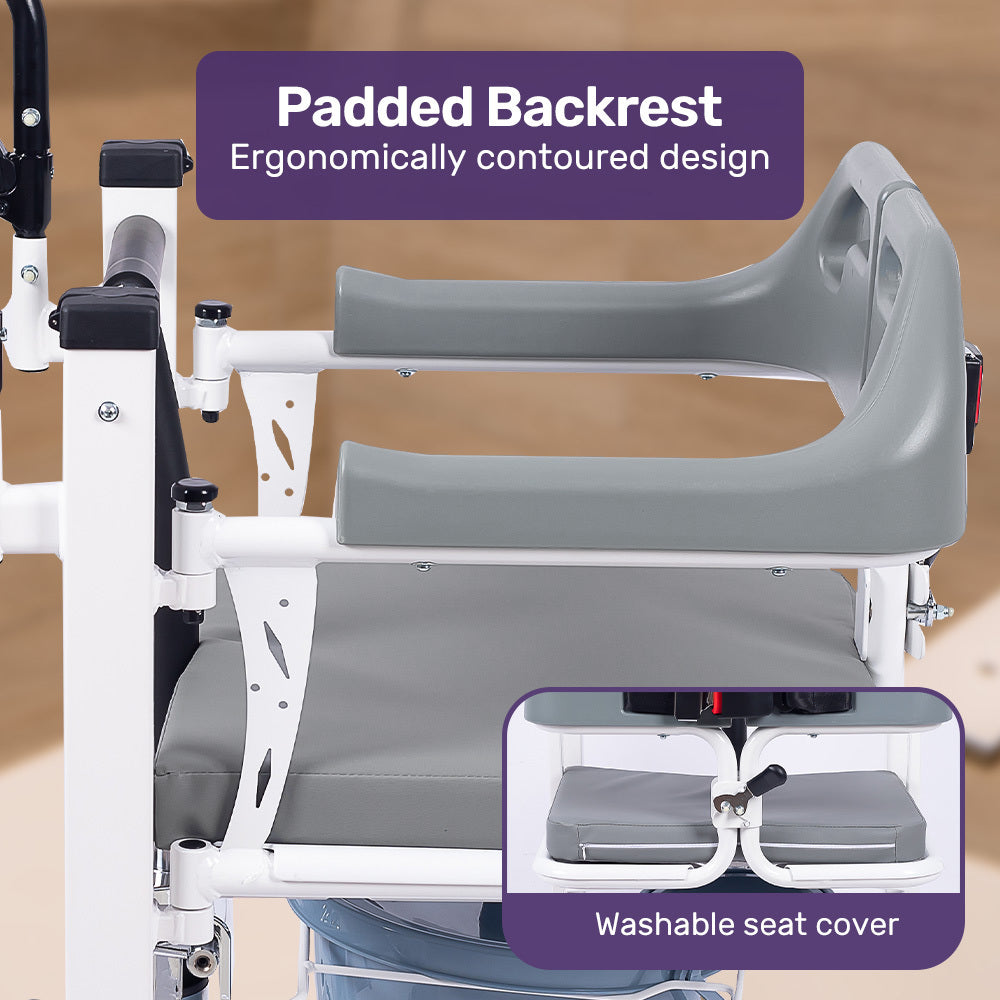 Equipmed Hydraulic Patient Transfer Chair Shower Commode White