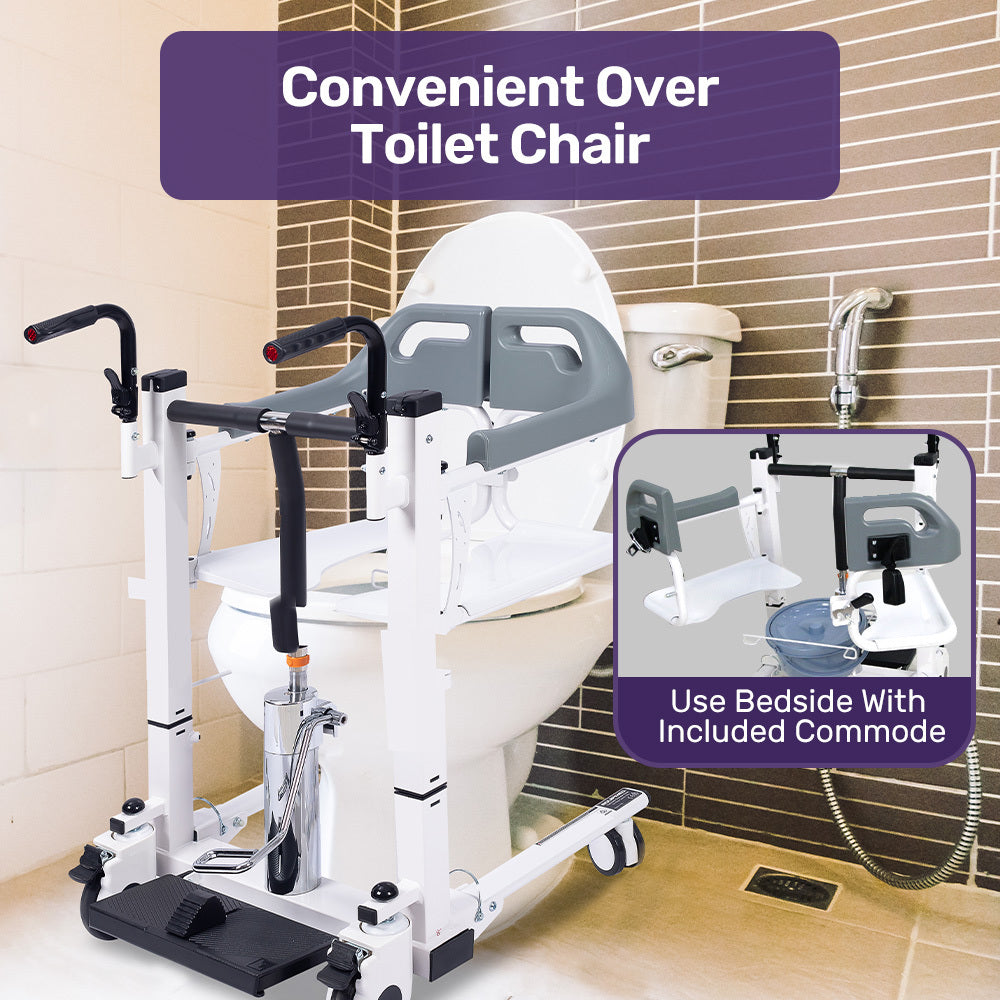 Equipmed Hydraulic Patient Transfer Chair Shower Commode White