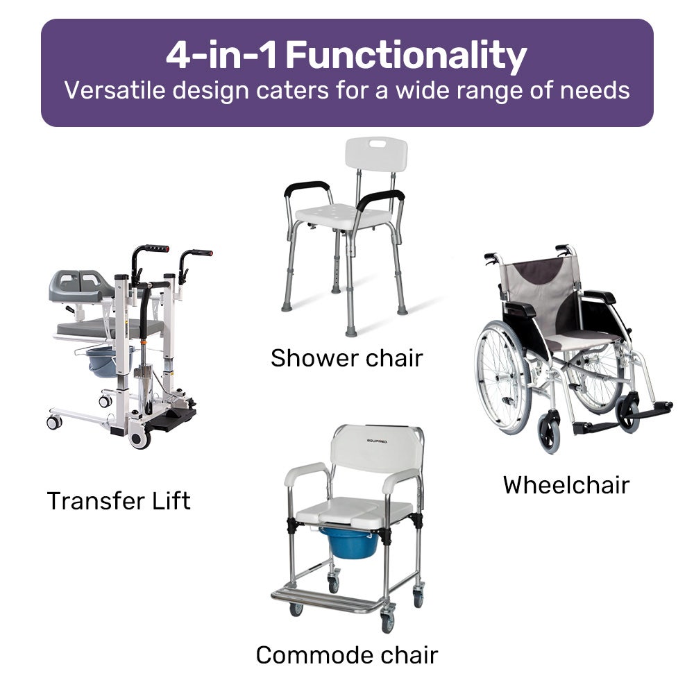 Equipmed Hydraulic Patient Transfer Chair Shower Commode White