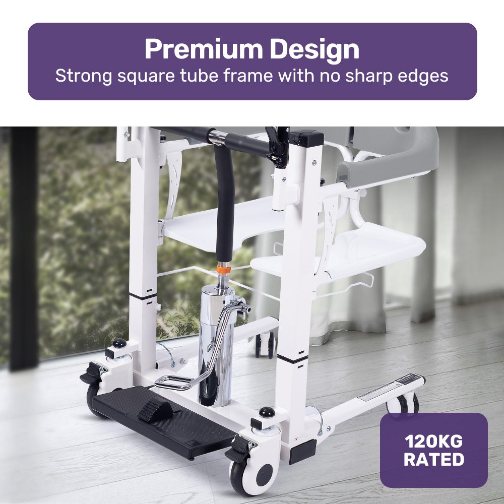 Equipmed Hydraulic Patient Transfer Chair Shower Commode White