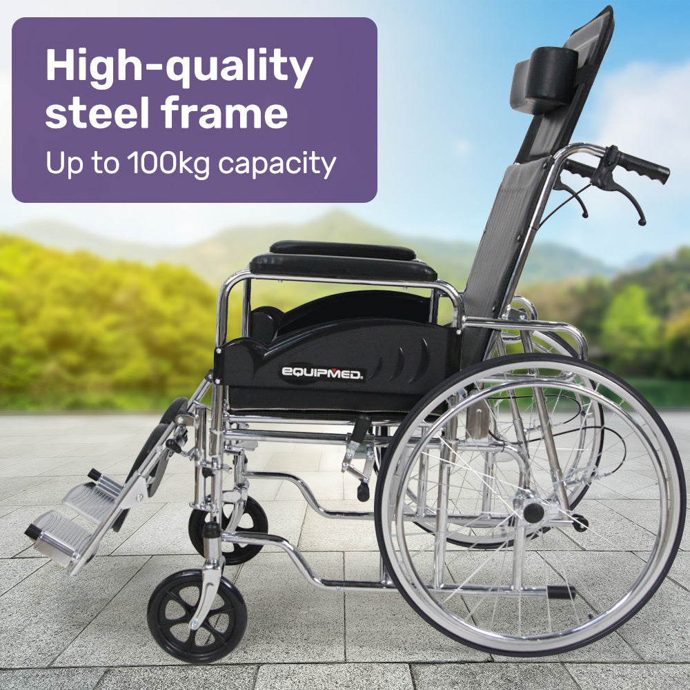 SmartRide Deluxe 46cm Reclining Wheelchair Self-Propelled Chrome Steel