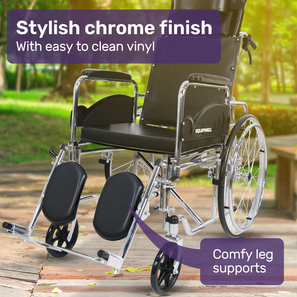 SmartRide Deluxe 46cm Reclining Wheelchair Self-Propelled Chrome Steel