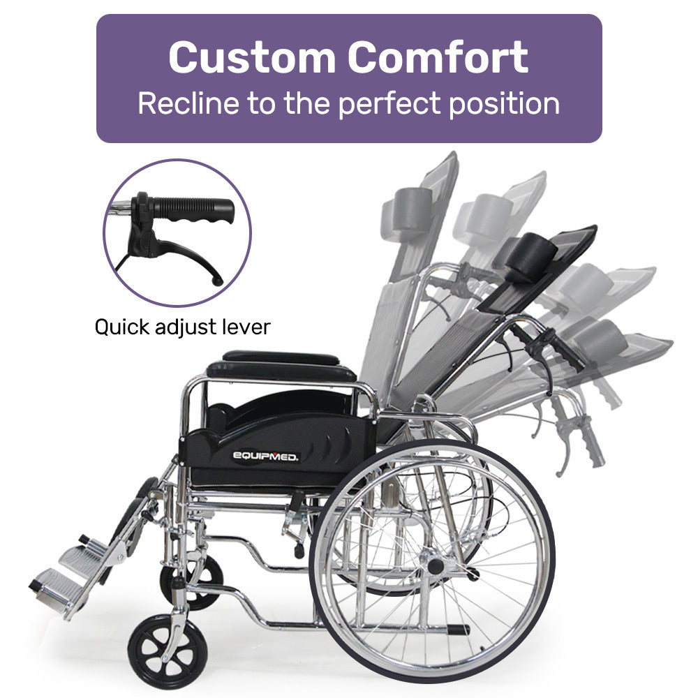 SmartRide Deluxe 46cm Reclining Wheelchair Self-Propelled Chrome Steel
