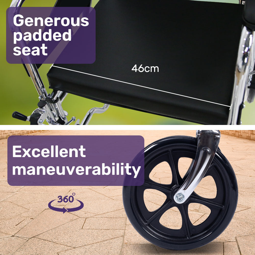 SmartRide Deluxe 46cm Reclining Wheelchair Self-Propelled Chrome Steel