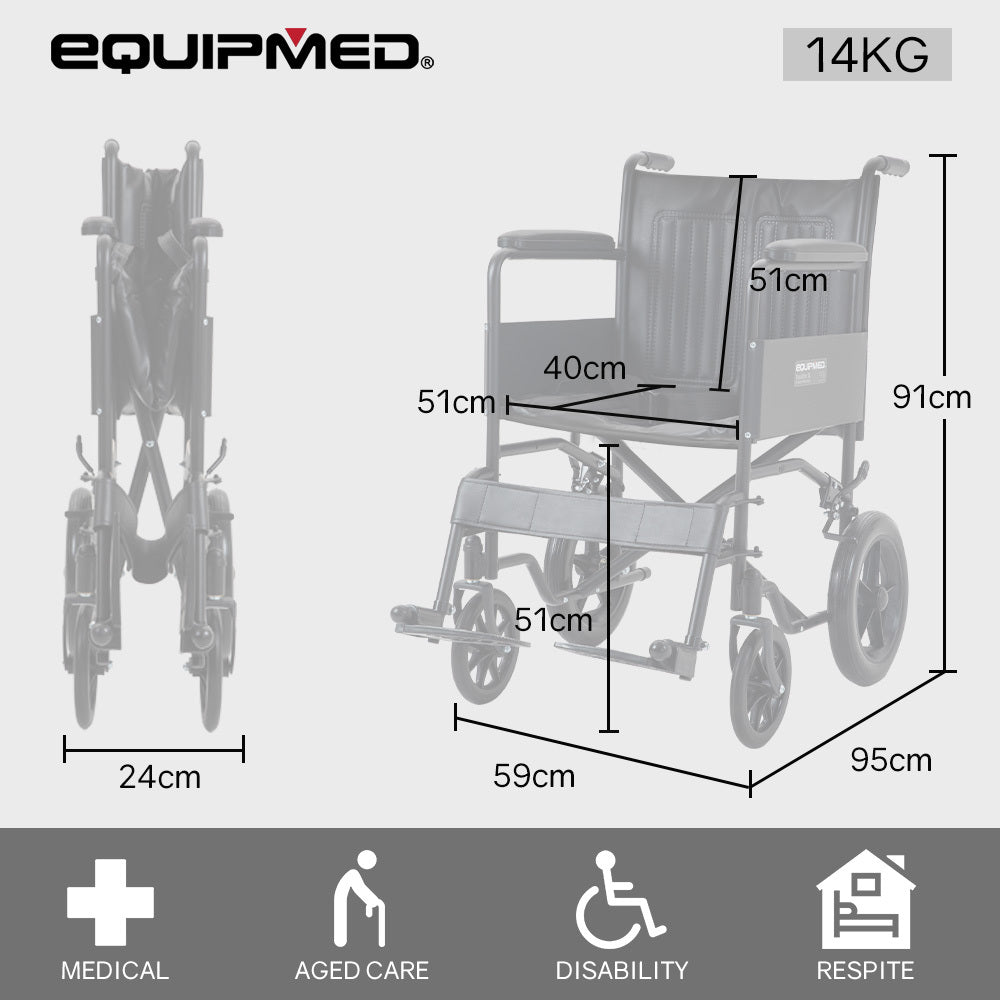 Transitline XL Folding Wheelchair Attendant Propelled Steel Frame Black