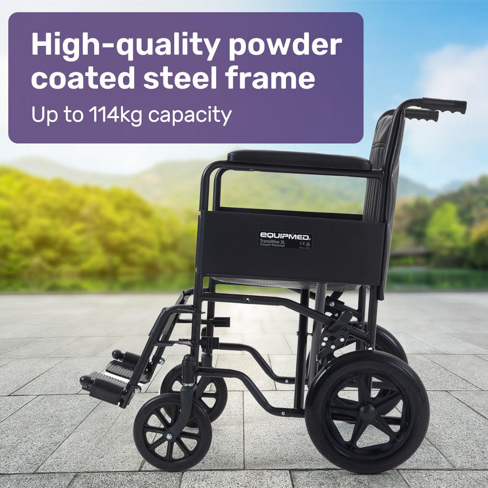 Transitline XL Folding Wheelchair Attendant Propelled Steel Frame Black