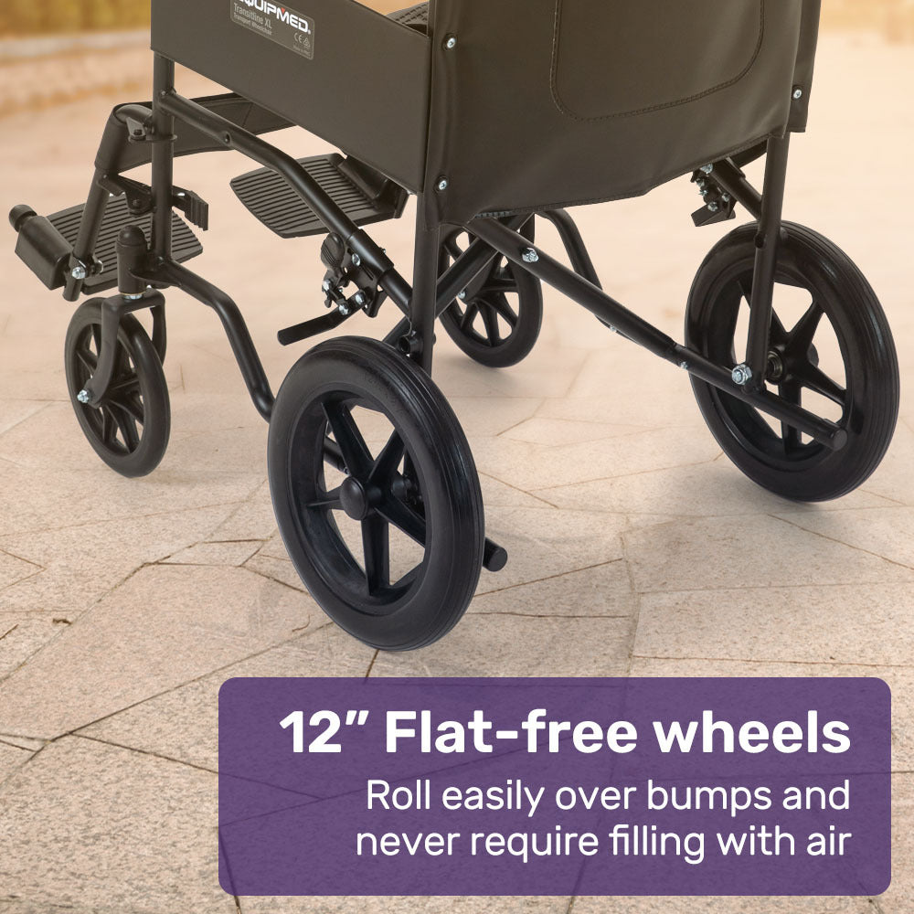 Transitline XL Folding Wheelchair Attendant Propelled Steel Frame Black