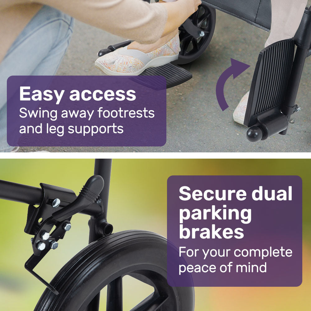 Transitline XL Folding Wheelchair Attendant Propelled Steel Frame Black