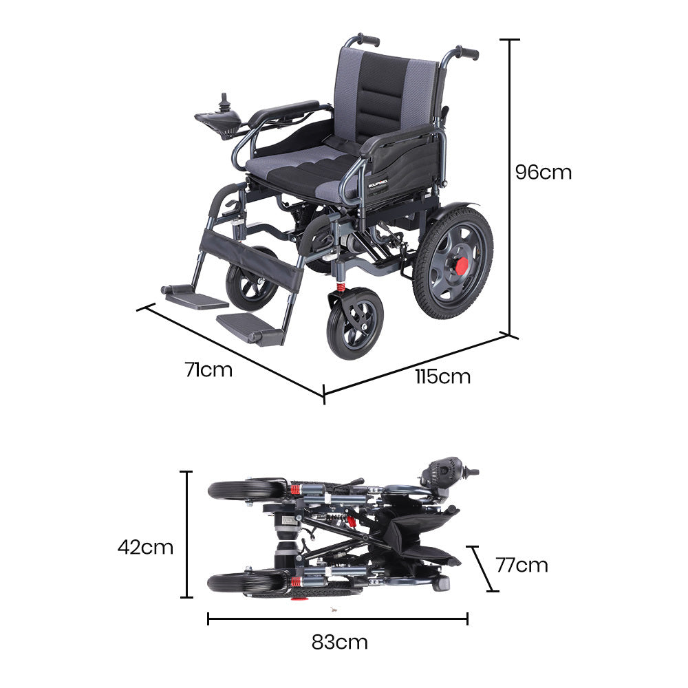 Equipmed Electric Folding Wheelchair, Wide Bariatric Chair Seat, Comfortable for S-XL, Long Range, Lithium Battery, Black/Grey