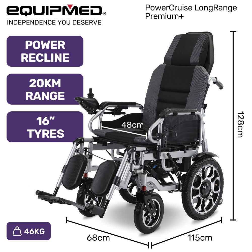PowerCruise 16" Electric Wheelchair Long Range Auto Recline Grey/Black