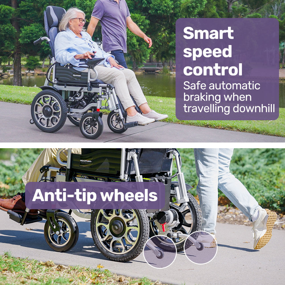 PowerCruise 16" Electric Wheelchair Long Range Auto Recline Grey/Black