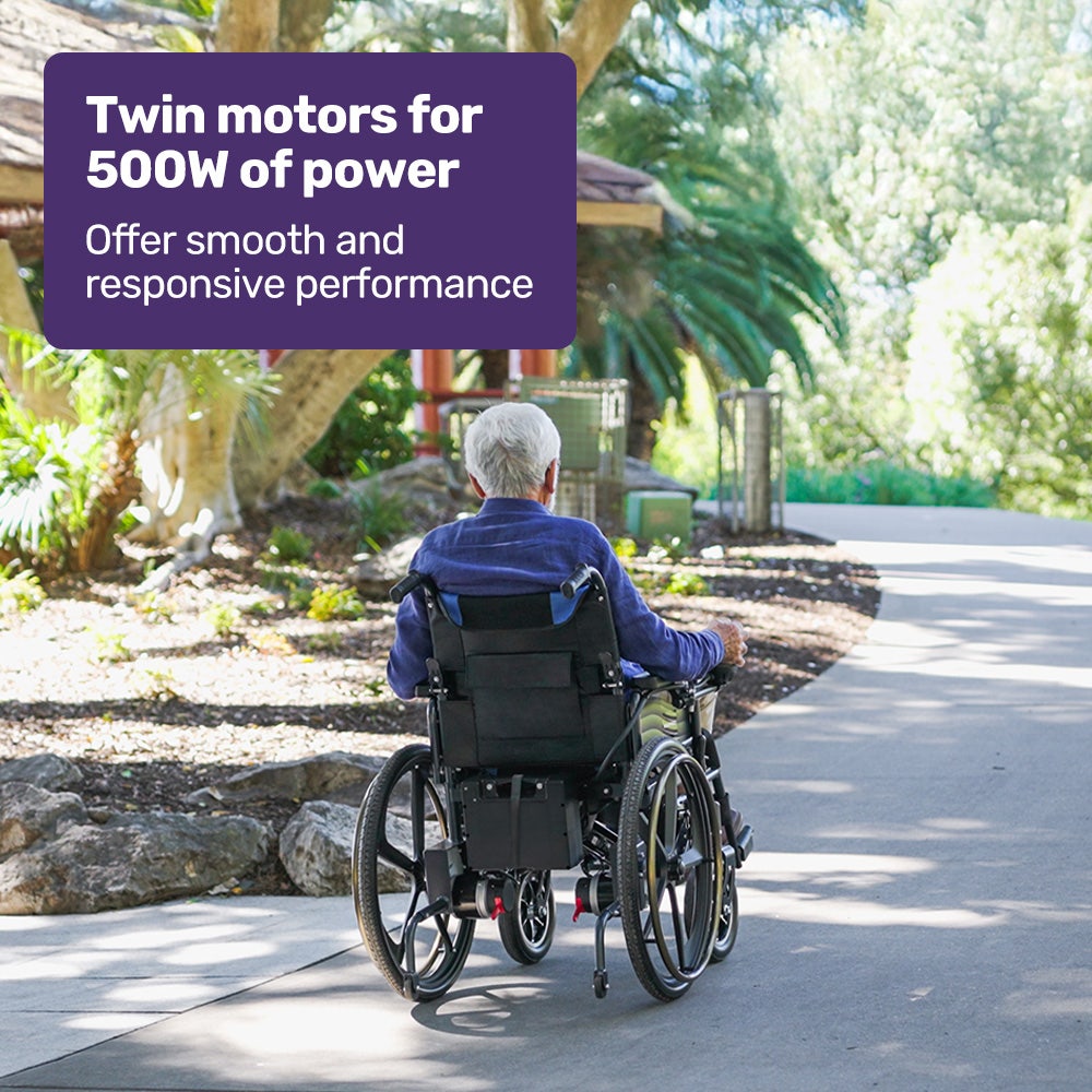 PowerCruise DualSmart 24" Electric Wheelchair Folding Long Range Matte Black/Blue