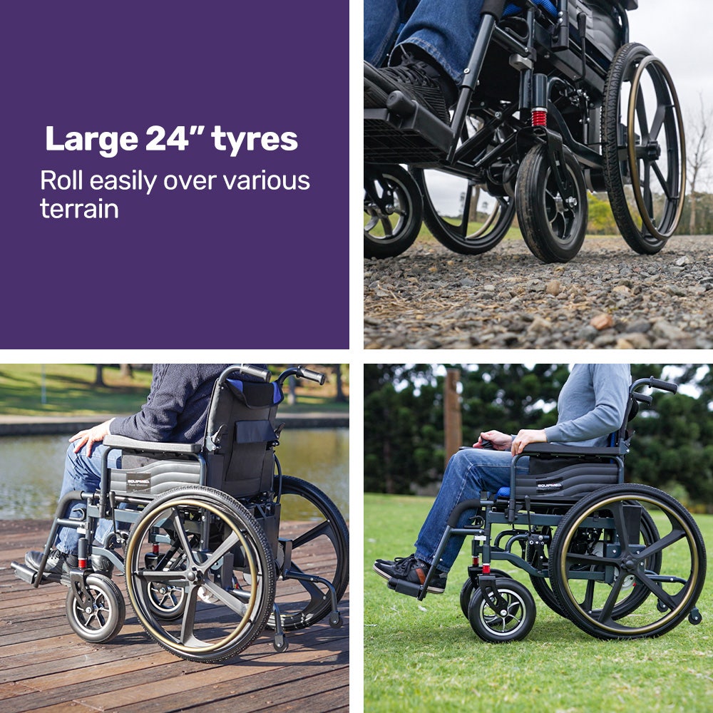PowerCruise DualSmart 24" Electric Wheelchair Folding Long Range Matte Black/Blue