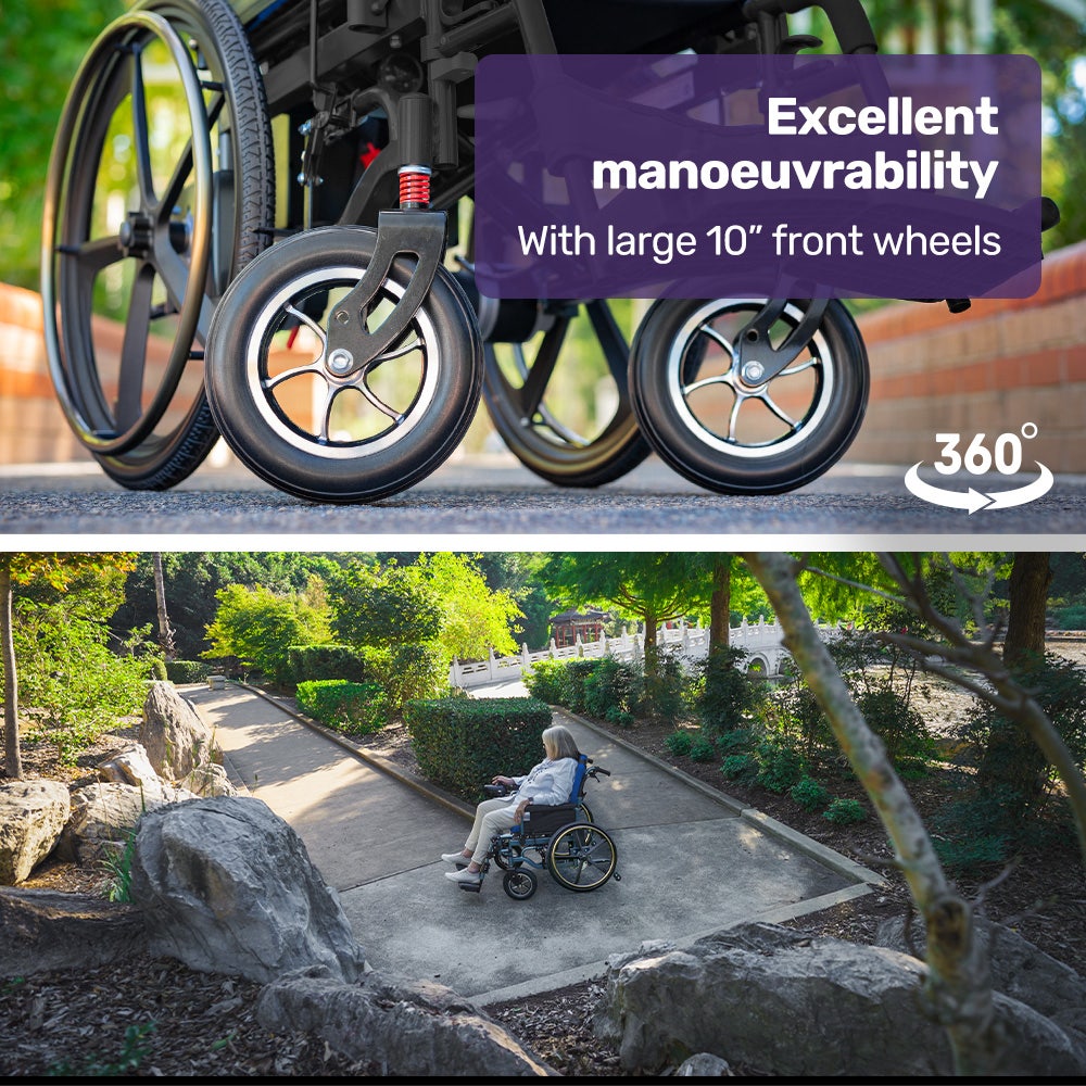 PowerCruise DualSmart 24" Electric Wheelchair Folding Long Range Matte Black/Blue