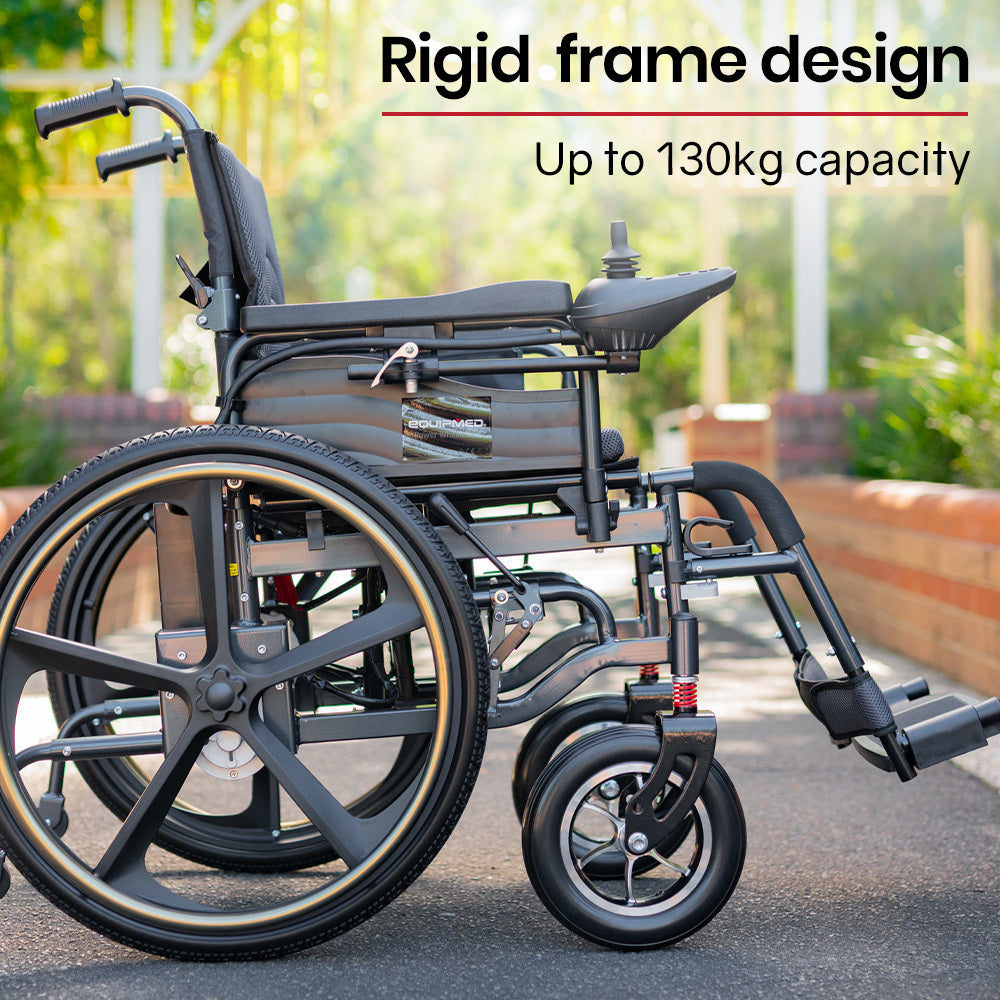 EQUIPMED Electric Wheelchair Folding, Folding, Long Range, Lithium Battery, 24" Rear Wheels, Black