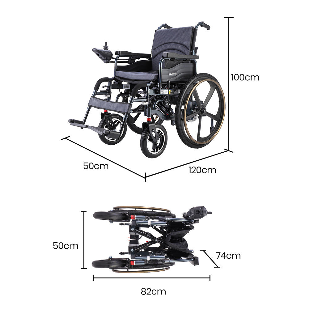 EQUIPMED Electric Wheelchair Folding, Folding, Long Range, Lithium Battery, 24" Rear Wheels, Black