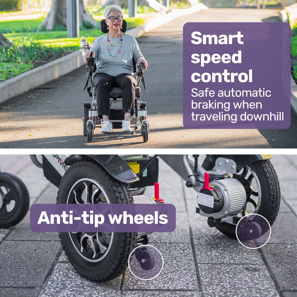 PowerCruise Venture Comfort+ Electric Wheelchair Long Range Remote Control Black/Silver