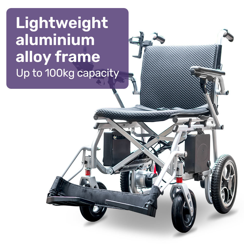 PowerCruise Transit+ Electric Wheelchair Lightweight Long Range Silver