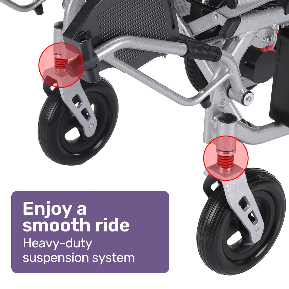 PowerCruise Transit+ Electric Wheelchair Lightweight Long Range Silver