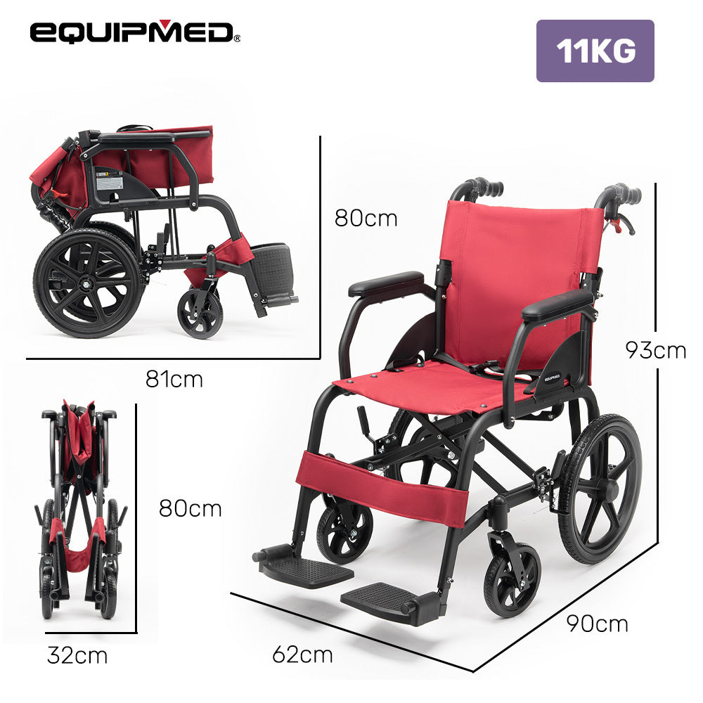 Transitline Lite Folding Wheelchair Lightweight Aluminium Crimson Red
