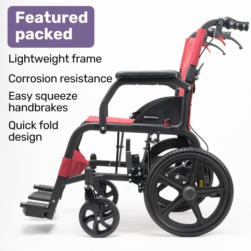 Transitline Lite Folding Wheelchair Lightweight Aluminium Crimson Red
