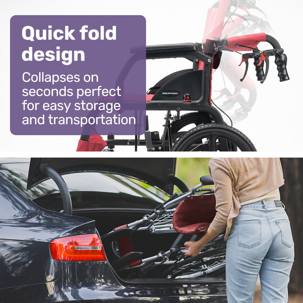 Transitline Lite Folding Wheelchair Lightweight Aluminium Crimson Red