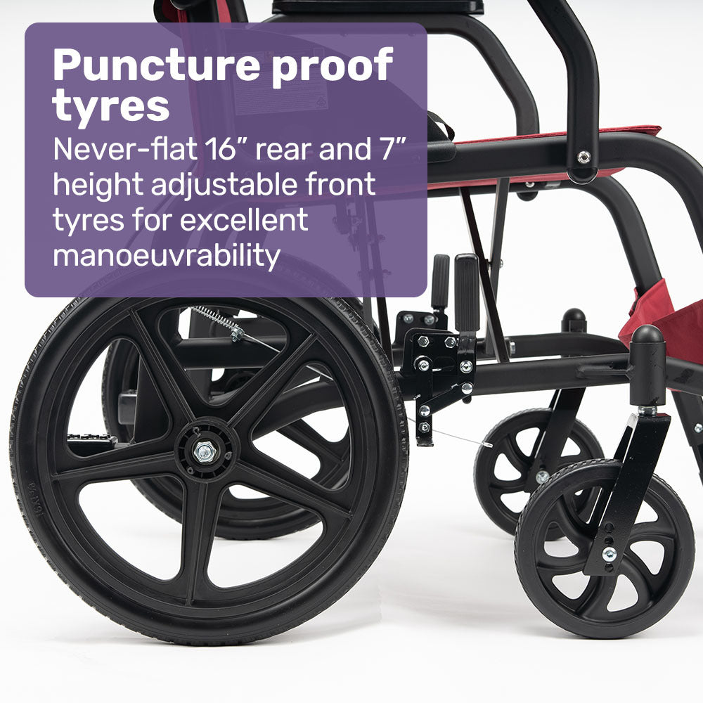 Transitline Lite Folding Wheelchair Lightweight Aluminium Crimson Red