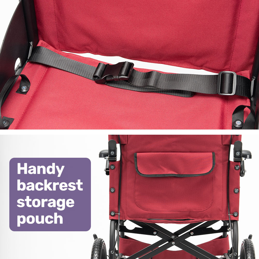 Transitline Lite Folding Wheelchair Lightweight Aluminium Crimson Red