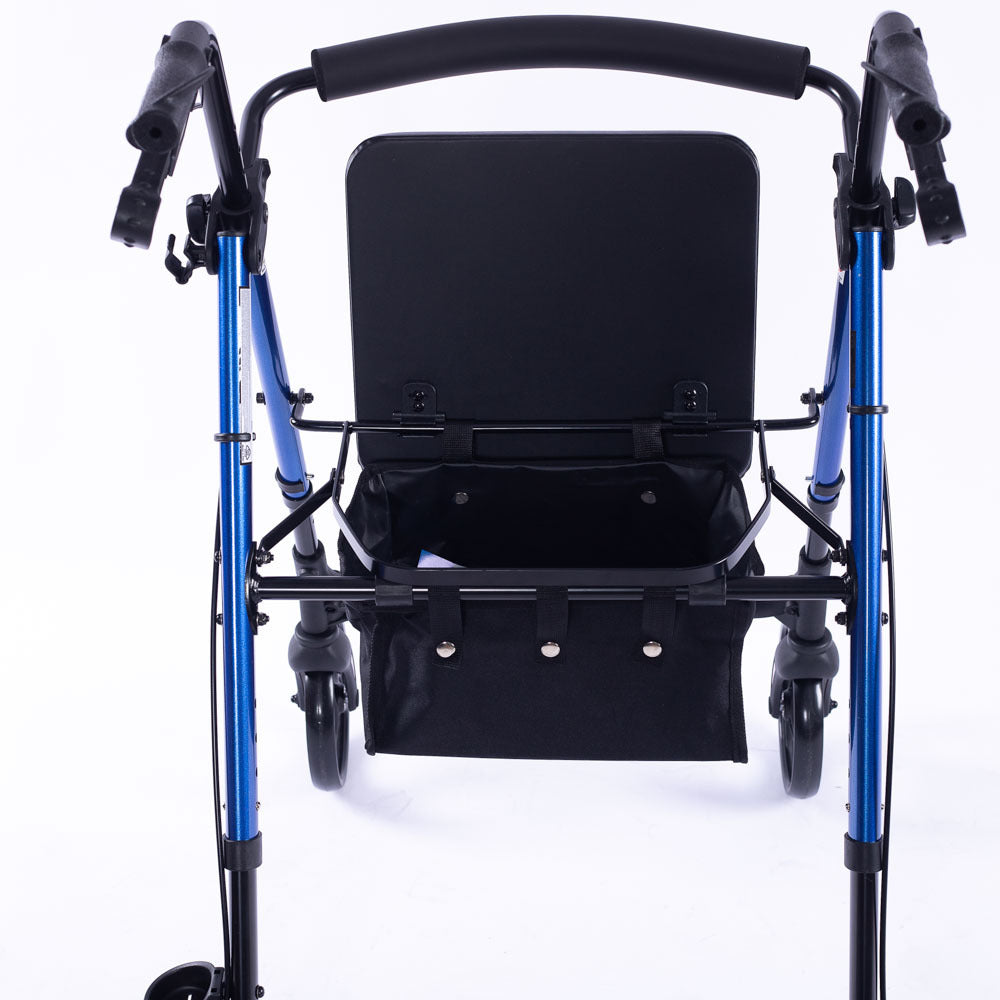 EQUIPMED 4 Wheel Lightweight Rollator Walker, Aluminium Frame, Seat, Carry Bag, for Seniors, Blue