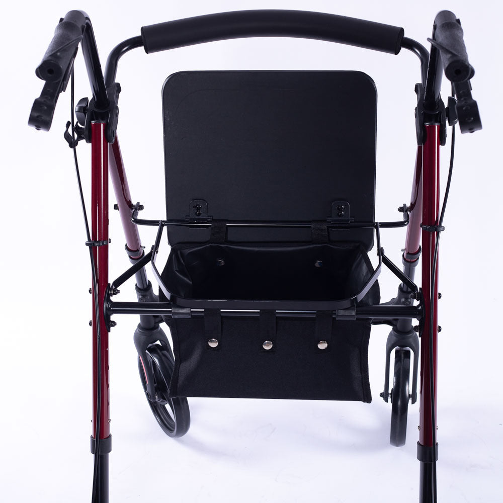 EQUIPMED 4 Wheel Lightweight Rollator Walker, Aluminium Frame, Seat, Carry Bag, for Seniors, Red