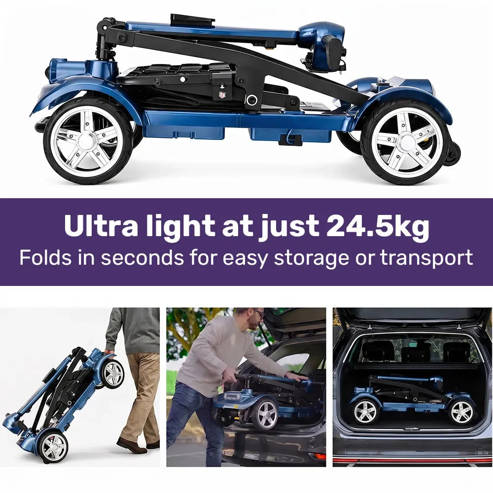 EQUIPMED SmartPacer+ Ultra-Lightweight Mobility Scooter w/ Li-ion Battery, Only 19kg, Foldable, Airline Approved, 120kg Capacity, Blue